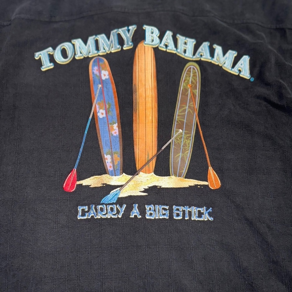 Tommy Bahama Men’s Carry a Big Stick Black Silk Button Up Camp Shirt ~ Size L - Picture 3 of 4